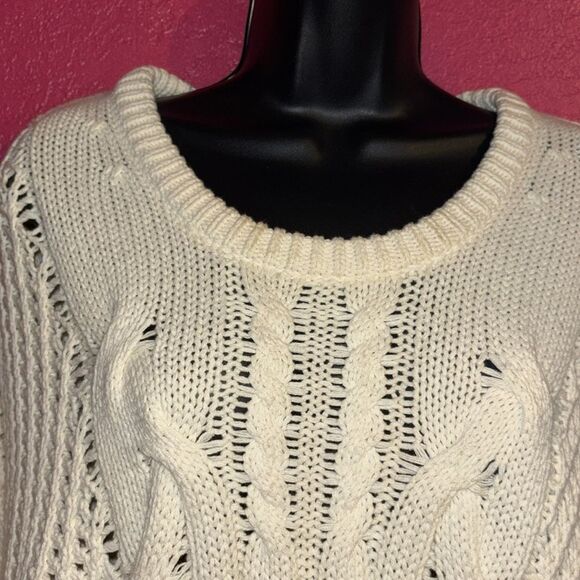 Anthropologie HAZEL Cream Cable Knit Crew Neck Sweater. Sz XL - Picture 3 of 12